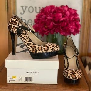 Nine West Leopard Print Calf Hair Like Platforms
